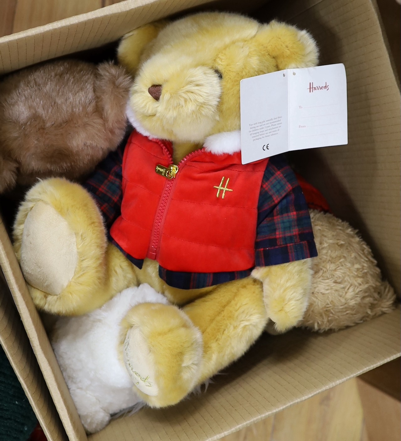 Five Harrods bears, all dressed, original labels, all 40-45cm, excellent condition